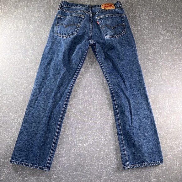 Levis 501 Jeans Mens 32x27 Blue Denim Button Fly Straight Leg Classic Fit - Picture 7 of 8